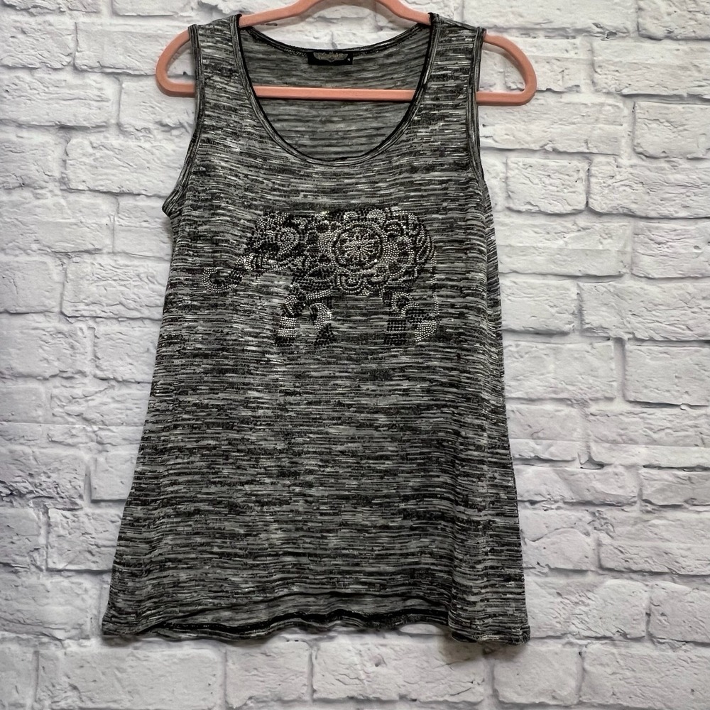 VTG Vanilla Sugar Rhinestone Sequin Elephant Tank Top Size M Boho Y2K Space Dye
